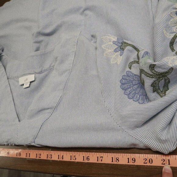J. Jill Embroidered Top Women L Blue Boho Cottagecore Grannycore Hippie Coastal - Picture 9 of 14